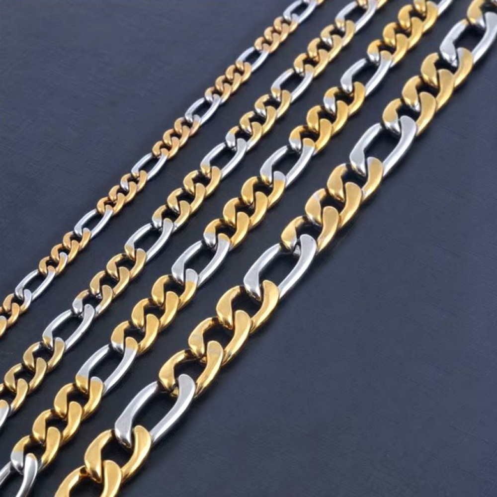 Stainless steel figaro double color chain 3mm/ 4.5mm/ 6mm/ 7.5mm. (price per meter) Stainless Steel Chains by meter