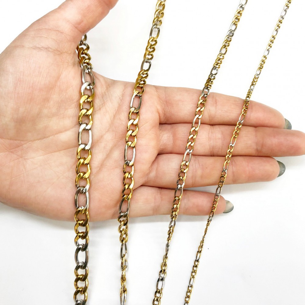Stainless steel figaro double color chain 3mm/ 4.5mm/ 6mm/ 7.5mm. (price per meter) Stainless Steel Chains by meter