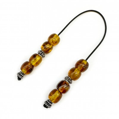 Μπεγλέρι με 8 χάντρες 11x10mm από σκόνη Κεχριμπάρι και ρητίνη διάφανο μελί με καφέ νερά