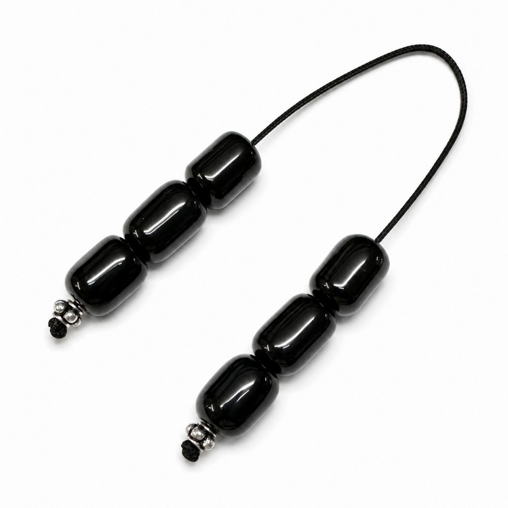 Μπεγλέρι με 6 χάντρες βαρελάκι 18x13mm από Αχάτη Μαύρο (Agate) φυσικοί ημιπολύτιμοι λίθοι Μπεγλέρια