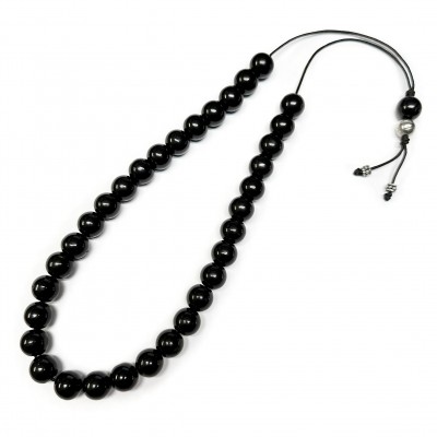 Komboloi with 33 resin round beads black color