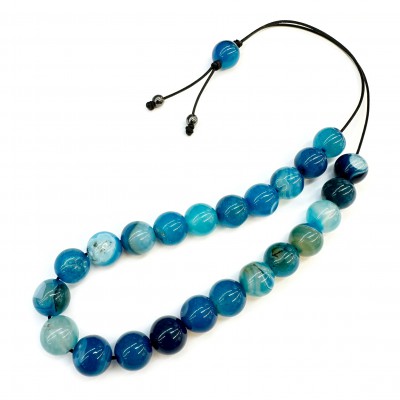 Komboloi with 23 Agate blue round beads 10mm natural semi precious stones