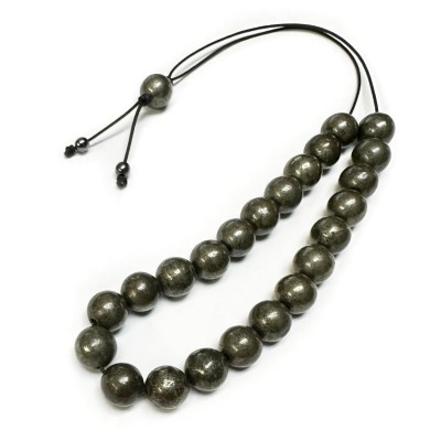 Komboloi with 23 Pyrite round beads 10mm natural semi precious stones