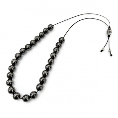 Komboloi with 25 Hematite black round beads 10mm natural semi precious stones