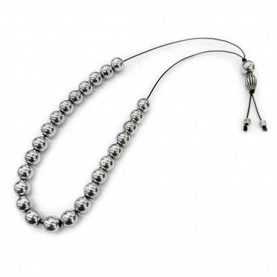 Komboloi with 25 Hematite silver round beads 10mm natural semi precious stones