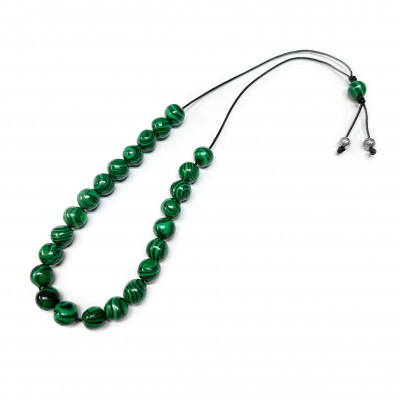 Komboloi with 23 Malachite green round beads 10mm natural semi precious stones