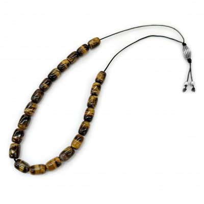 Komboloi with 21 Tiger Eye barrel beads natural semi precious stones