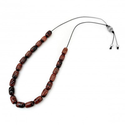 Komboloi with 21 Tiger Eye red barrel beads natural semi precious stones
