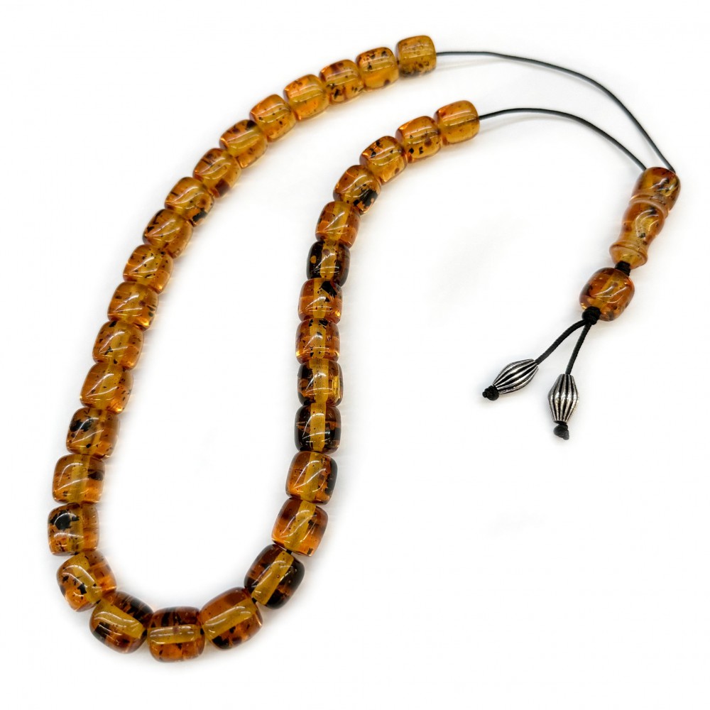 Κομπολόι με 33 χάντρες από σκόνη Κεχριμπάρι και ρητίνη διάφανο κίτρινο μελί χρώμα Κομπολόγια από Ρητίνη