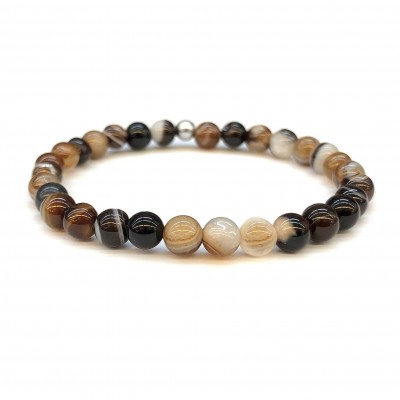 Αχάτης καφέ (Agate Botswana) ελαστικό βραχιόλι με φυσικούς ημιπολύτιμους λίθους χάντρες 6mm