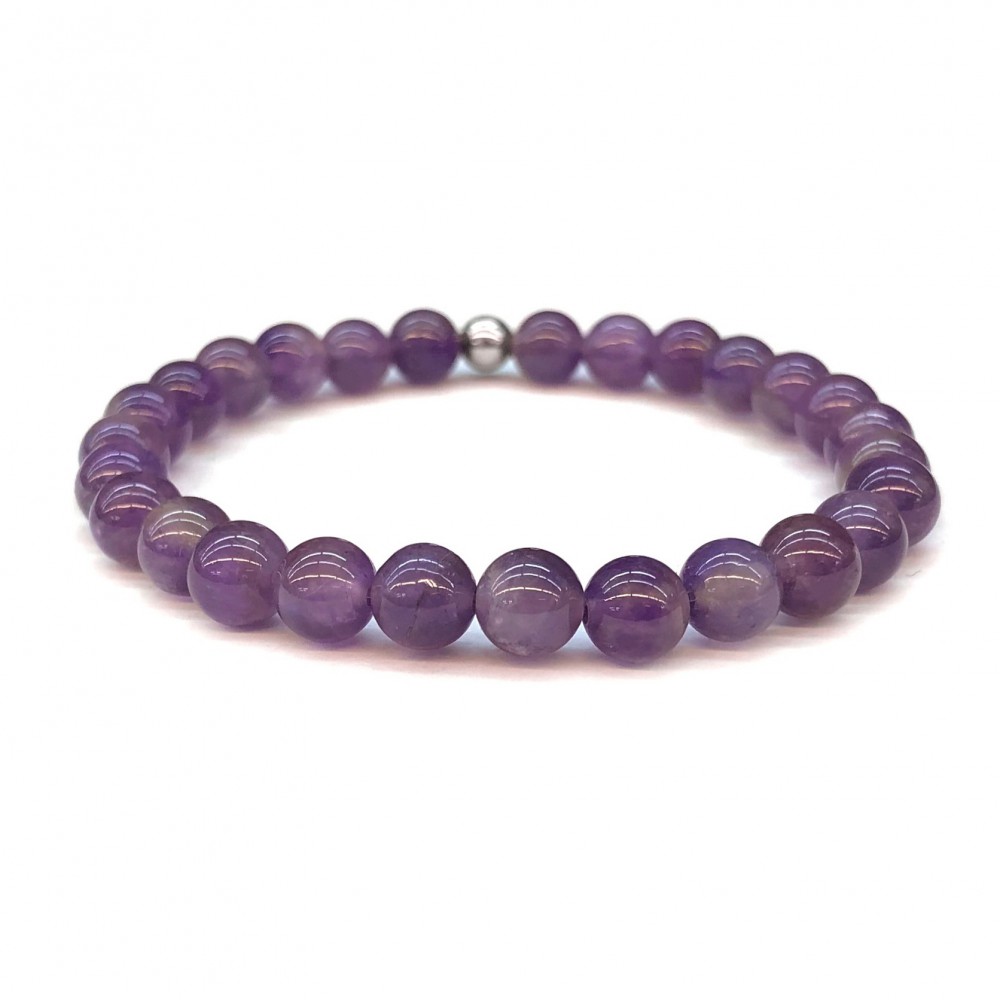 Amethyst elastic bracelet with natural semi precious beads 6mm Semi precious stone bracelets