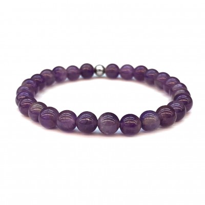 Αμέθυστος (Amethyst) ελαστικό βραχιόλι με φυσικούς ημιπολύτιμους λίθους χάντρες 6mm / 8mm