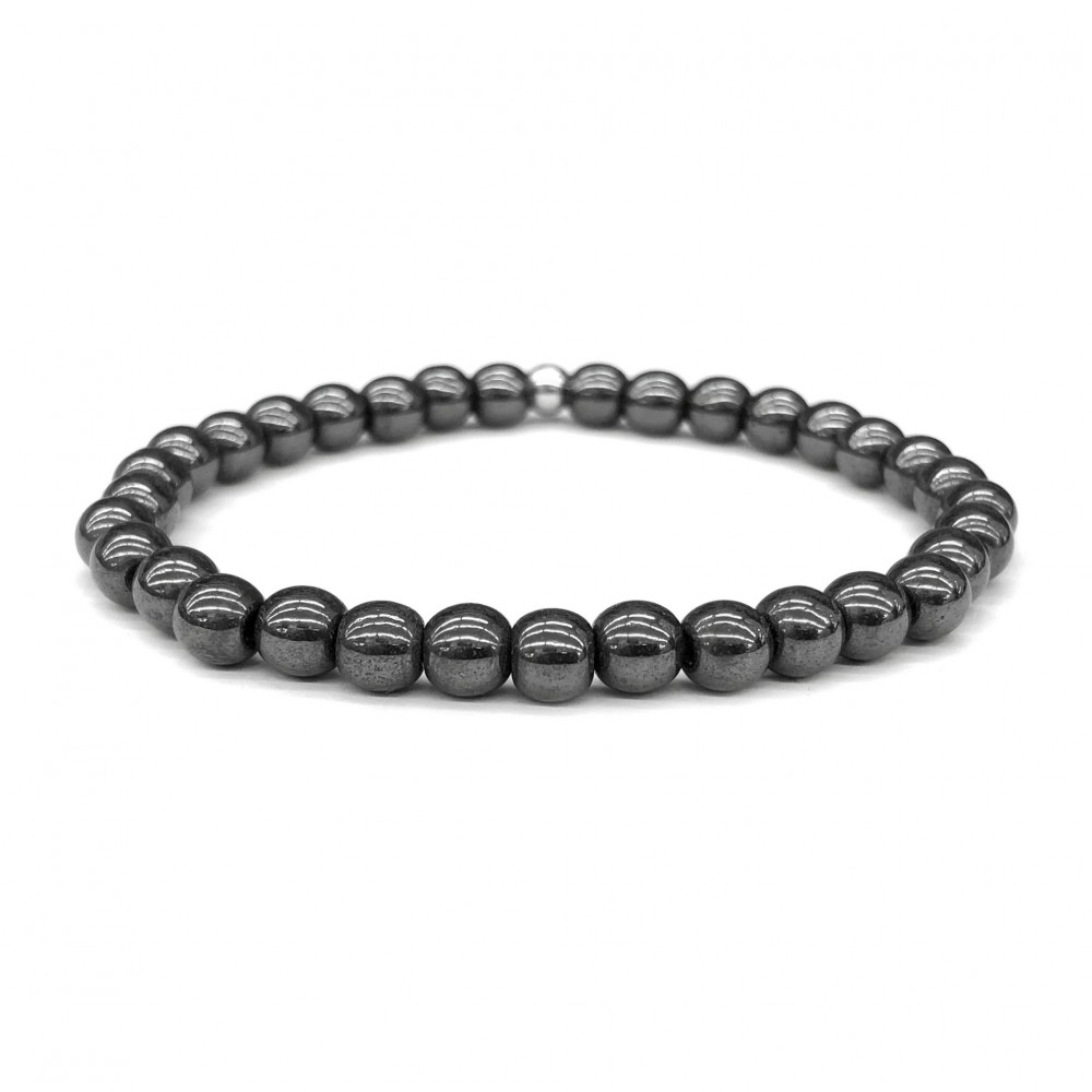 Hematite black elastic bracelet with natural semi precious beads 6mm Semi precious stone bracelets