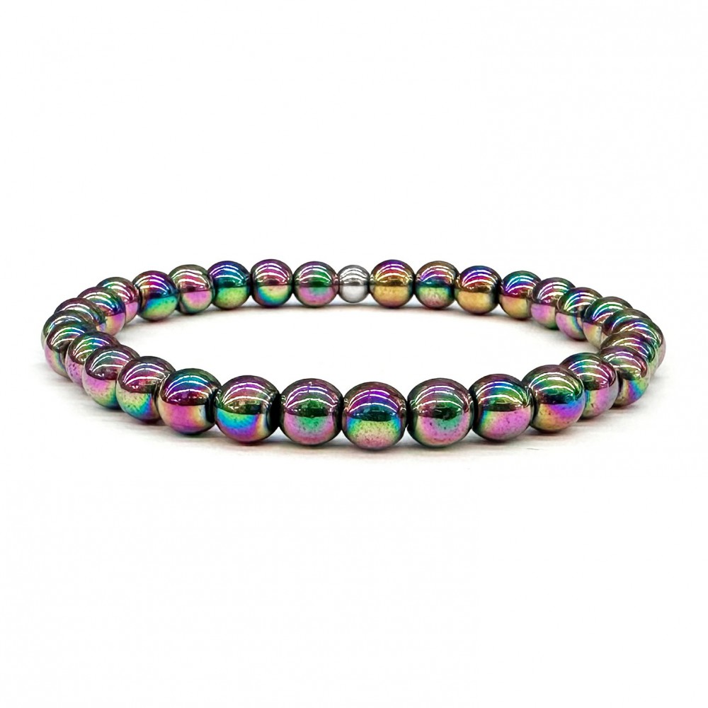 Hematite Rainbow elastic bracelet with natural semi precious beads 6mm Semi precious stone bracelets