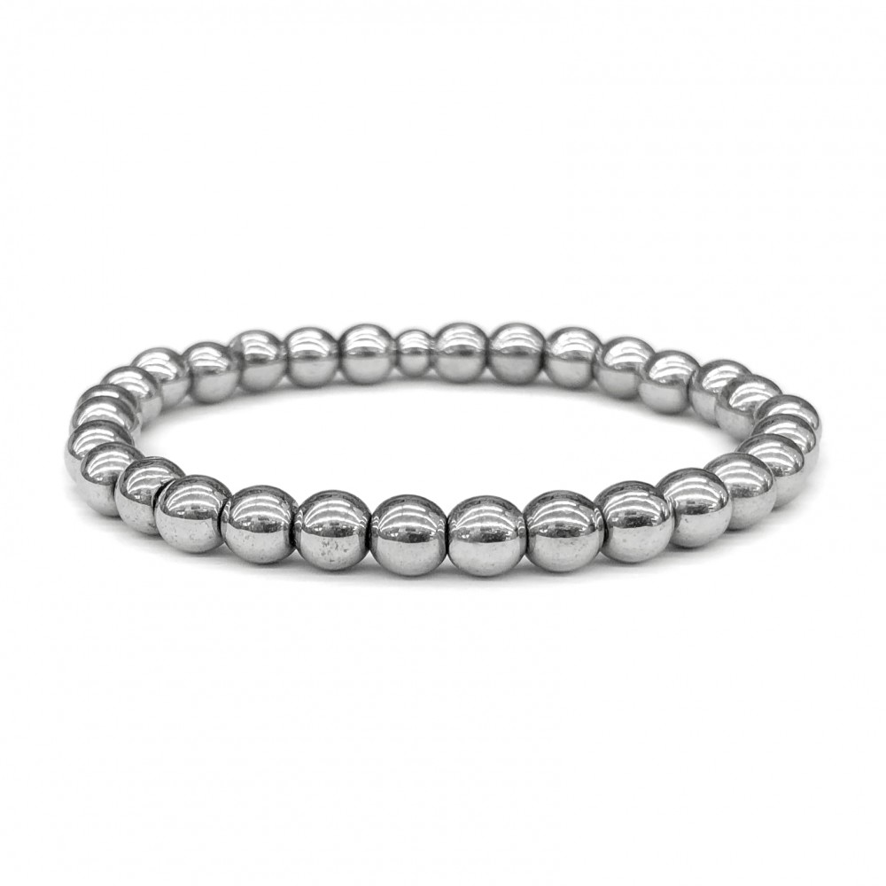 Hematite silver elastic bracelet with natural semi precious beads 6mm Semi precious stone bracelets