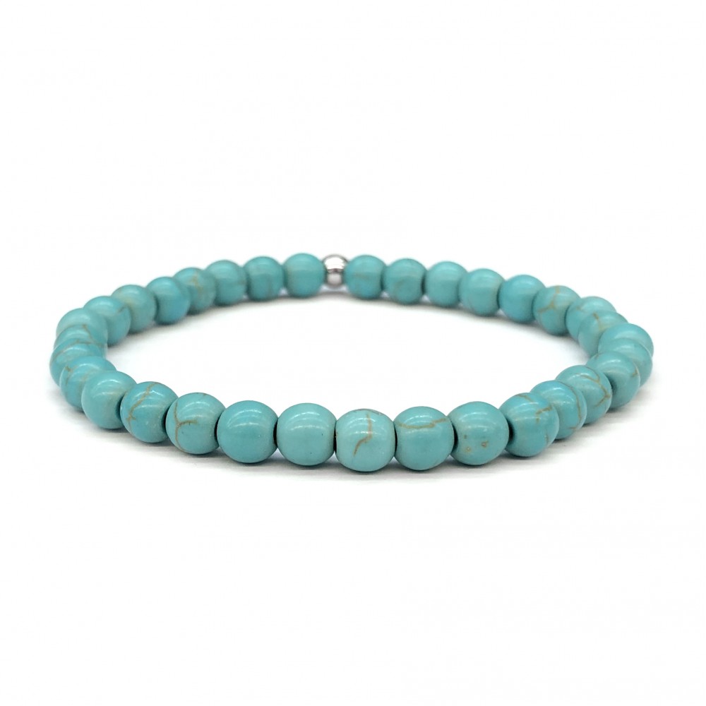 Τυρκουάζ Χαολίτης (Turqoise Howlite) ελαστικό βραχιόλι με φυσικούς ημιπολύτιμους λίθους χάντρες 6mm / 8mm Βραχιόλια με ημιπολύτιμους λίθους