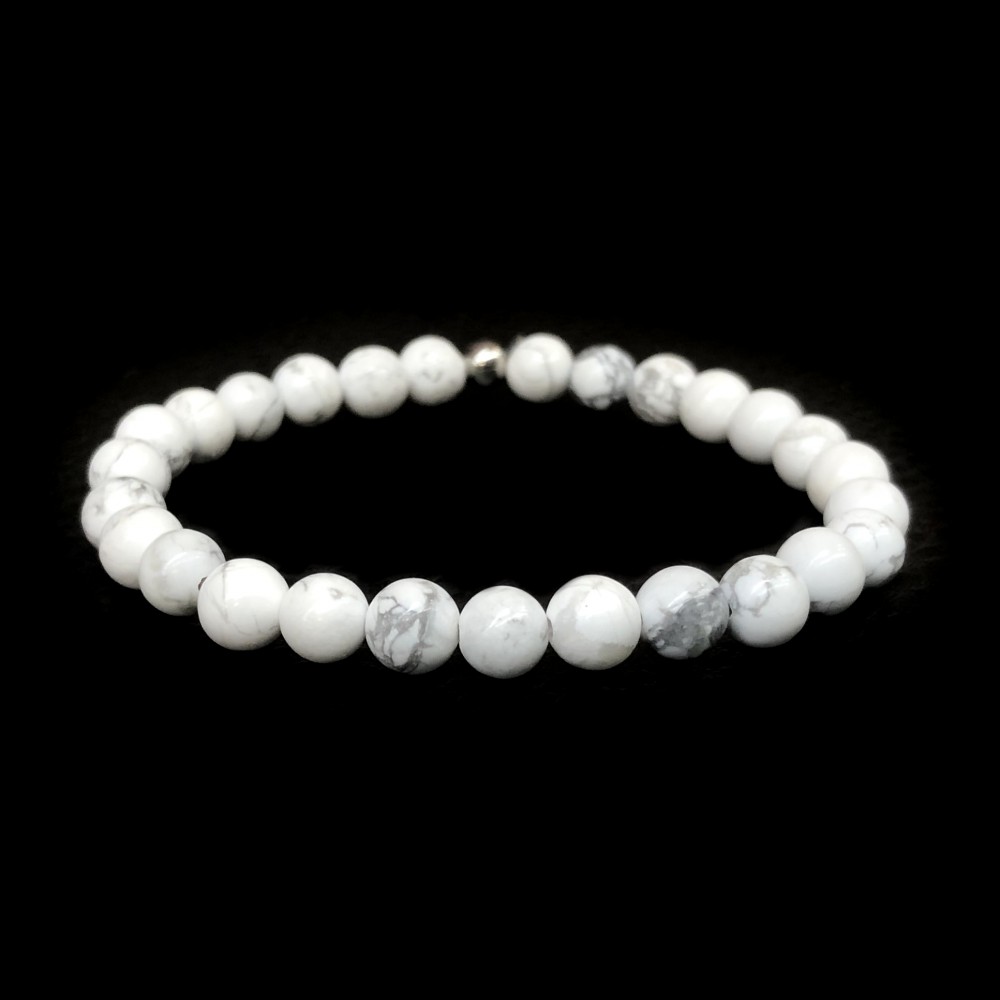 Χαολίτης λευκός (white Howlite) ελαστικό βραχιόλι με φυσικούς ημιπολύτιμους λίθους χάντρες 6mm Βραχιόλια με ημιπολύτιμους λίθους
