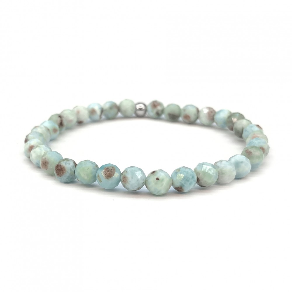 Λάριμαρ (Larimar) ελαστικό βραχιόλι με φυσικούς ημιπολύτιμους λίθους χάντρες πολυγωνικές 6mm Βραχιόλια με ημιπολύτιμους λίθους