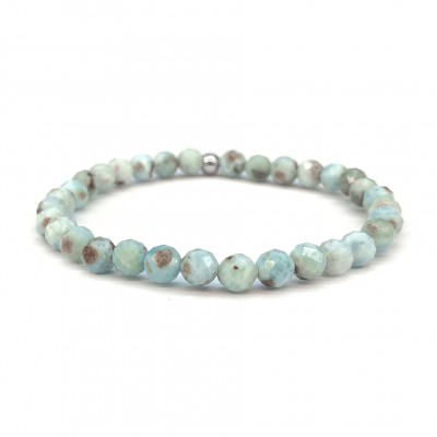 Λάριμαρ (Larimar) ελαστικό βραχιόλι με φυσικούς ημιπολύτιμους λίθους χάντρες πολυγωνικές 6mm