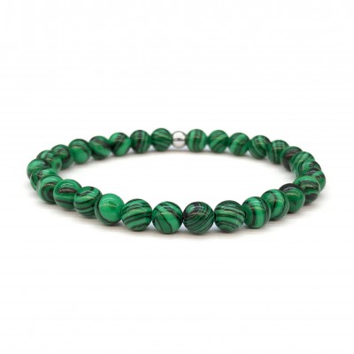Μαλαχίτης πράσινος (Malachite) ελαστικό βραχιόλι με φυσικούς ημιπολύτιμους λίθους χάντρες 6mm