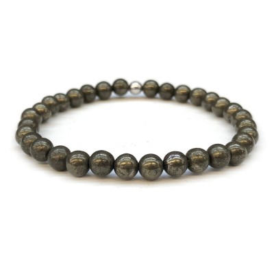 Πυρίτης (Pyrite) ελαστικό βραχιόλι με φυσικούς ημιπολύτιμους λίθους χάντρες 6mm