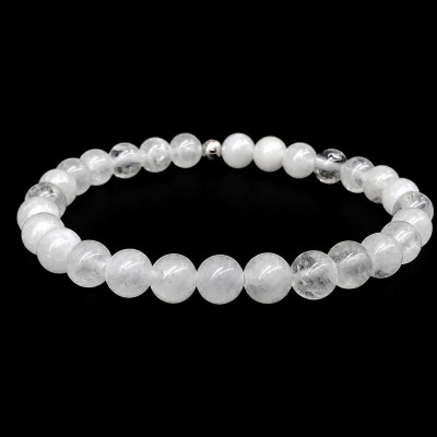Χαλαζίας λευκός (white Quartz) ελαστικό βραχιόλι με φυσικούς ημιπολύτιμους λίθους χάντρες 6mm / 8mm