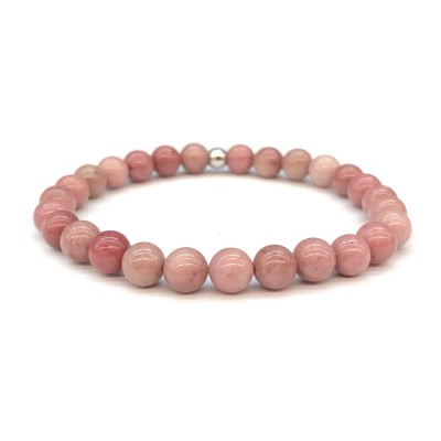 Ροδονίτης ροζ (Rhodonite) ελαστικό βραχιόλι με φυσικούς ημιπολύτιμους λίθους χάντρες 6mm