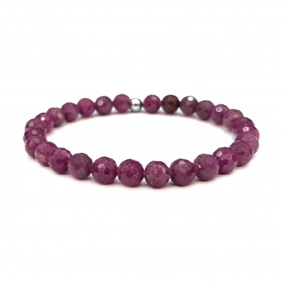 Ρουμπίνι (Ruby Madagascar) ελαστικό βραχιόλι με φυσικούς ημιπολύτιμους λίθους πολυγωνικές χάντρες 6mm