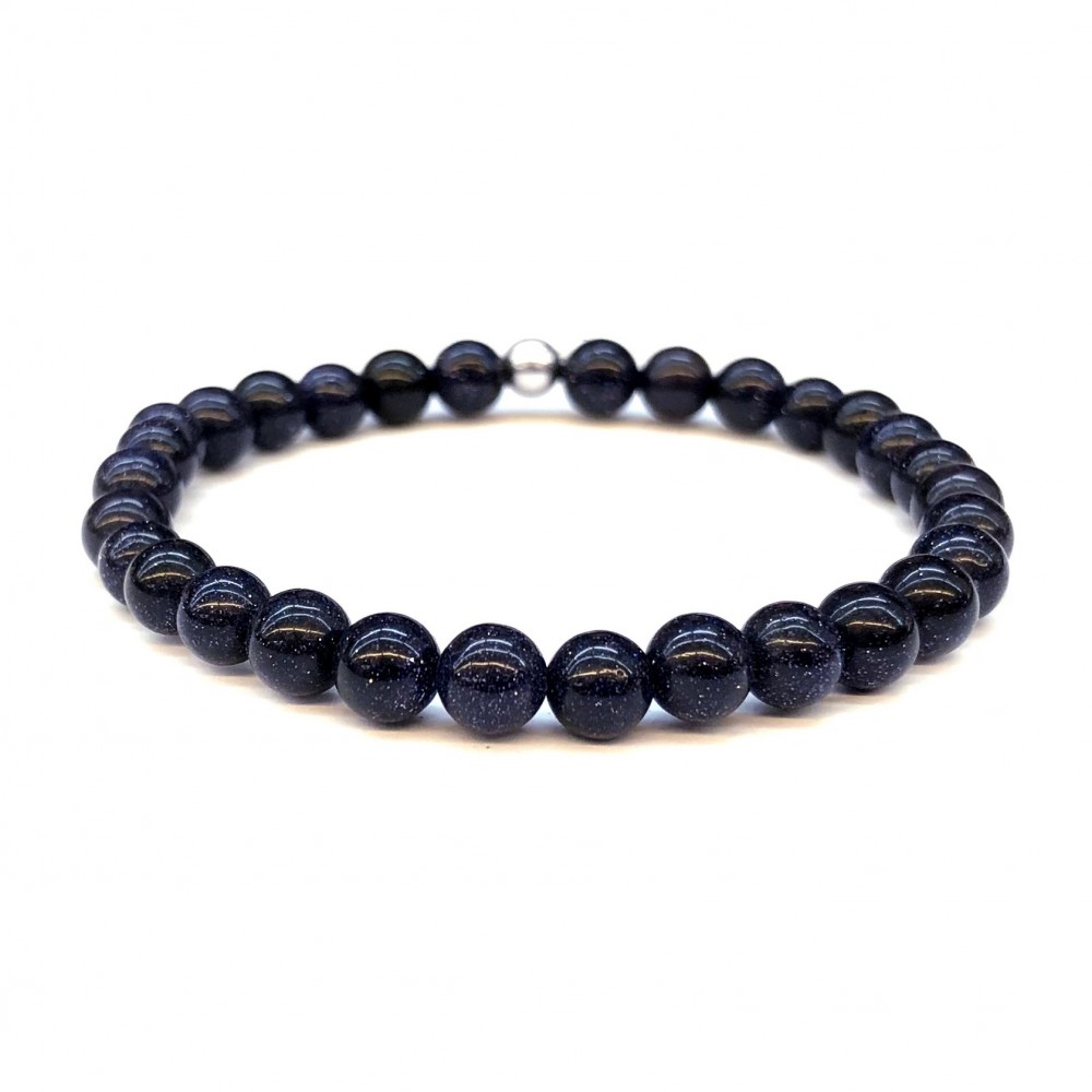 Sandstone Blue elastic bracelet with natural semi precious beads 6mm Semi precious stone bracelets