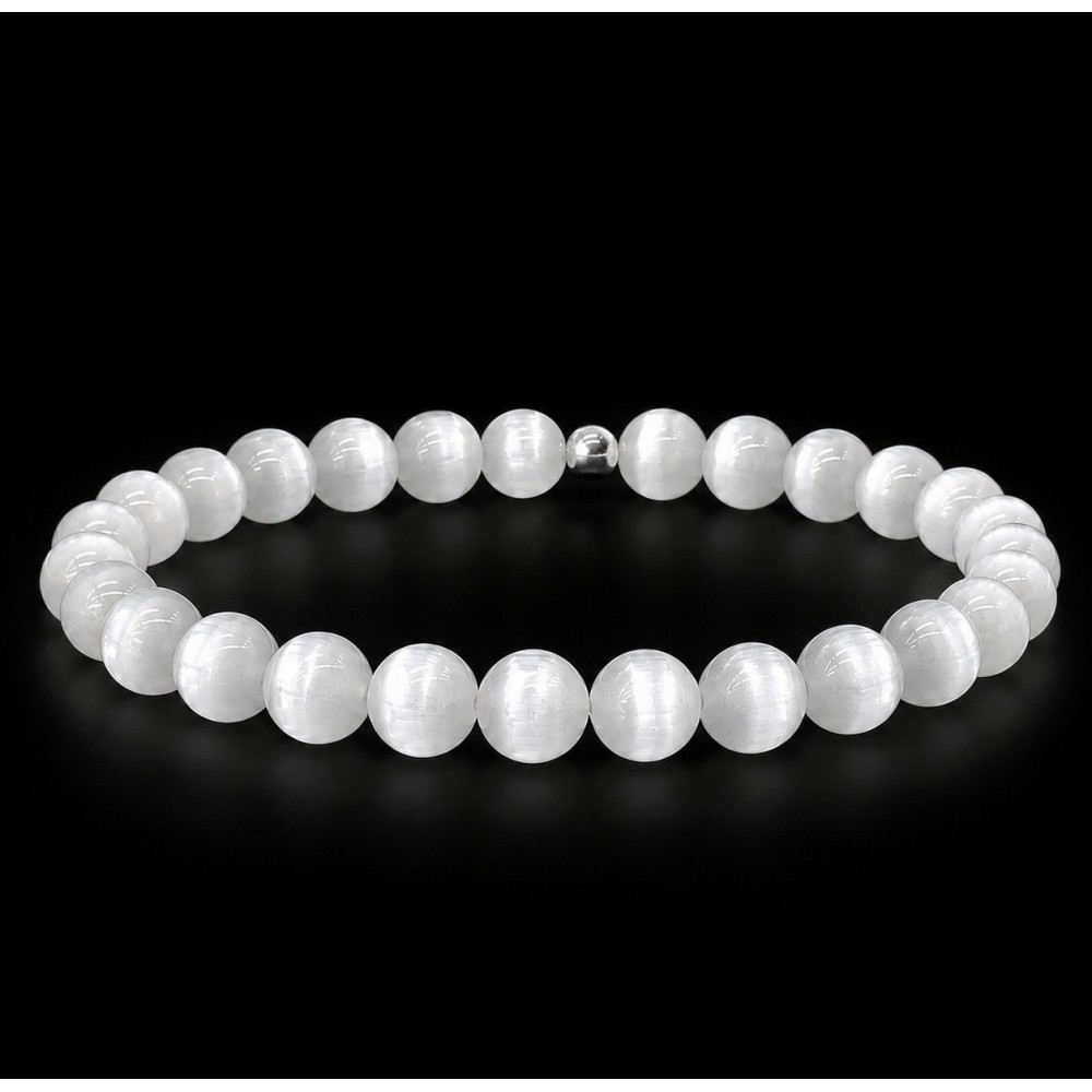 Σεληνίτης (Selenite) ελαστικό βραχιόλι με φυσικούς ημιπολύτιμους λίθους χάντρες 6mm / 8mm Βραχιόλια με ημιπολύτιμους λίθους