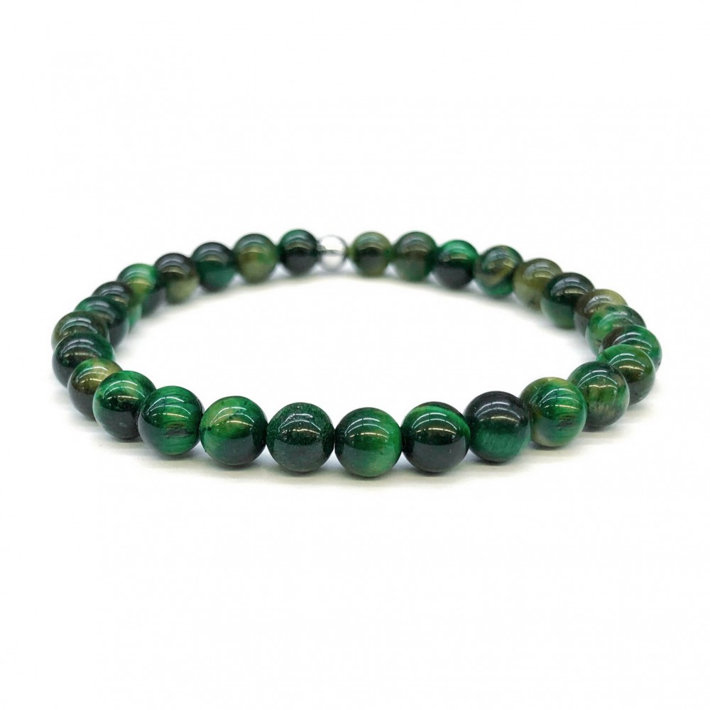 Μάτι της Τίγρης Πράσινο (Tiger Eye) ελαστικό βραχιόλι με φυσικούς ημιπολύτιμους λίθους χάντρες 6mm Βραχιόλια με ημιπολύτιμους λίθους