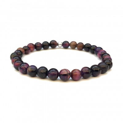 Μάτι της Τίγρης Μωβ (Tiger Eye) ελαστικό βραχιόλι με φυσικούς ημιπολύτιμους λίθους χάντρες 6mm