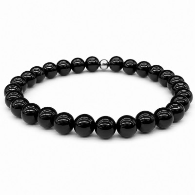 Τουρμαλίνη μαύρη (Tourmaline) ελαστικό βραχιόλι με φυσικούς ημιπολύτιμους λίθους χάντρες 6mm / 8mm