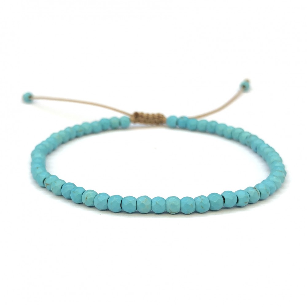 Τυρκουάζ Χαολίτης (Turqoise Howlite) βραχιόλι ρυθμιζόμενο με φυσικούς ημιπολύτιμους λίθους πολυγωνικές χάντρες 3mm Βραχιόλια με ημιπολύτιμους λίθους