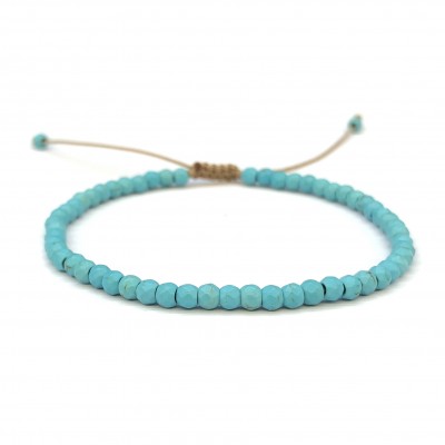 Τυρκουάζ Χαολίτης (Turqoise Howlite) βραχιόλι ρυθμιζόμενο με φυσικούς ημιπολύτιμους λίθους πολυγωνικές χάντρες 3mm