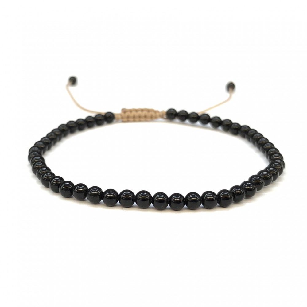 Όνυχας μαύρος (Onyx) βραχιόλι ρυθμιζόμενο με φυσικούς ημιπολύτιμους λίθους χάντρες 3mm Βραχιόλια με ημιπολύτιμους λίθους