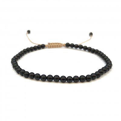 Όνυχας μαύρος (Onyx) βραχιόλι ρυθμιζόμενο με φυσικούς ημιπολύτιμους λίθους χάντρες 3mm