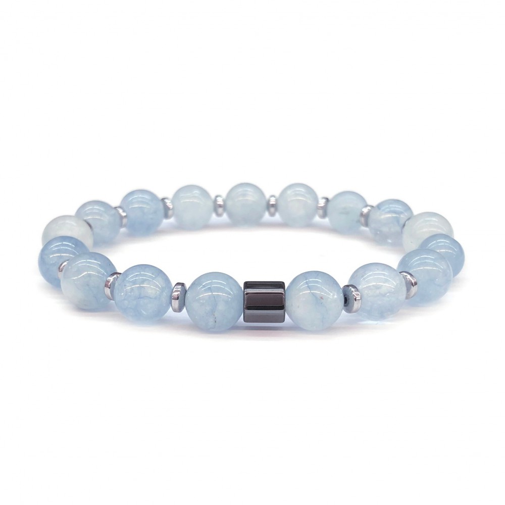 Ακουαμαρίν (Aquamarine) και αιματίτης ελαστικό βραχιόλι με φυσικούς ημιπολύτιμους λίθους χάντρες 8mm Βραχιόλια με ημιπολύτιμους λίθους