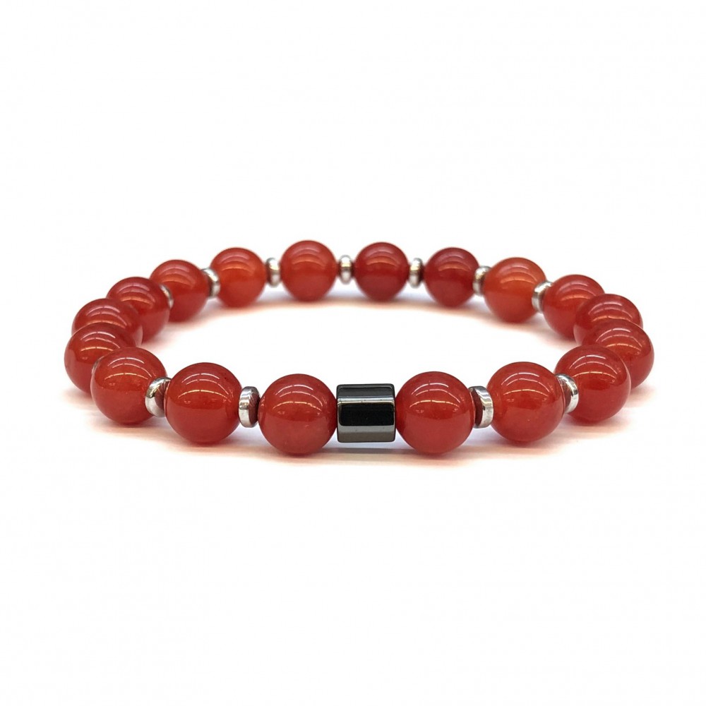 Κορνεόλη (Carnelian) και αιματίτης ελαστικό βραχιόλι με φυσικούς ημιπολύτιμους λίθους χάντρες 8mm Βραχιόλια με ημιπολύτιμους λίθους