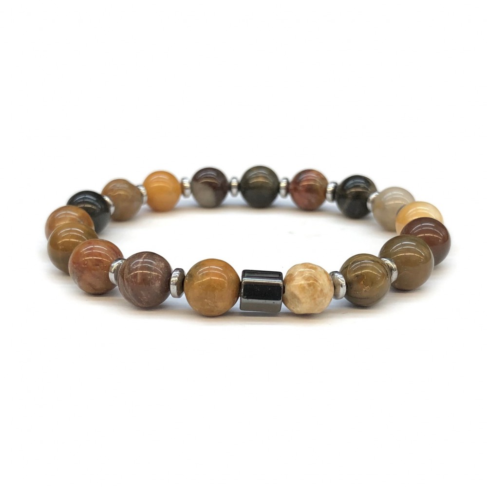 Αχάτης (Crazy Agate) και αιματίτης ελαστικό βραχιόλι με φυσικούς ημιπολύτιμους λίθους χάντρες 8mm Βραχιόλια με ημιπολύτιμους λίθους
