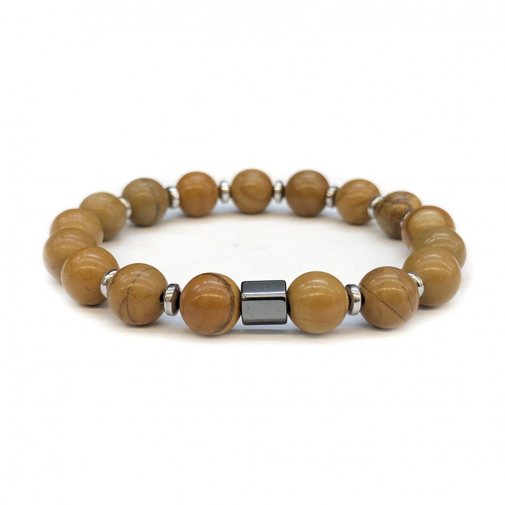 Ίασπις (Jasper wood grain) και αιματίτης ελαστικό βραχιόλι με φυσικούς ημιπολύτιμους λίθους χάντρες 8mm Βραχιόλια με ημιπολύτιμους λίθους