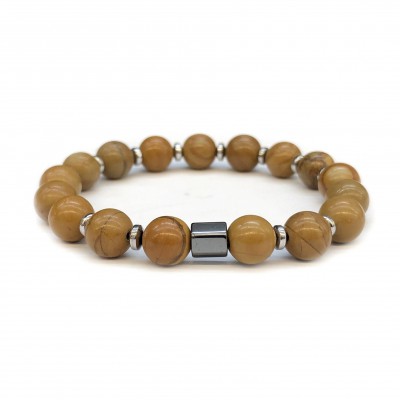 Ίασπις (Jasper wood grain) και αιματίτης ελαστικό βραχιόλι με φυσικούς ημιπολύτιμους λίθους χάντρες 8mm