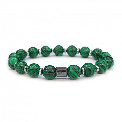 Μαλαχίτης πράσινος (Malachite) και αιματίτης ελαστικό βραχιόλι με φυσικούς ημιπολύτιμους λίθους χάντρες 8mm