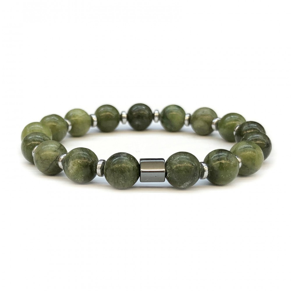 Νεφρίτης (Nephrite) και αιματίτης ελαστικό βραχιόλι με φυσικούς ημιπολύτιμους λίθους χάντρες 8mm Βραχιόλια με ημιπολύτιμους λίθους