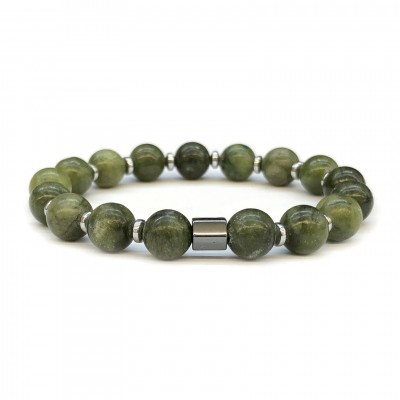 Νεφρίτης (Nephrite) και αιματίτης ελαστικό βραχιόλι με φυσικούς ημιπολύτιμους λίθους χάντρες 8mm
