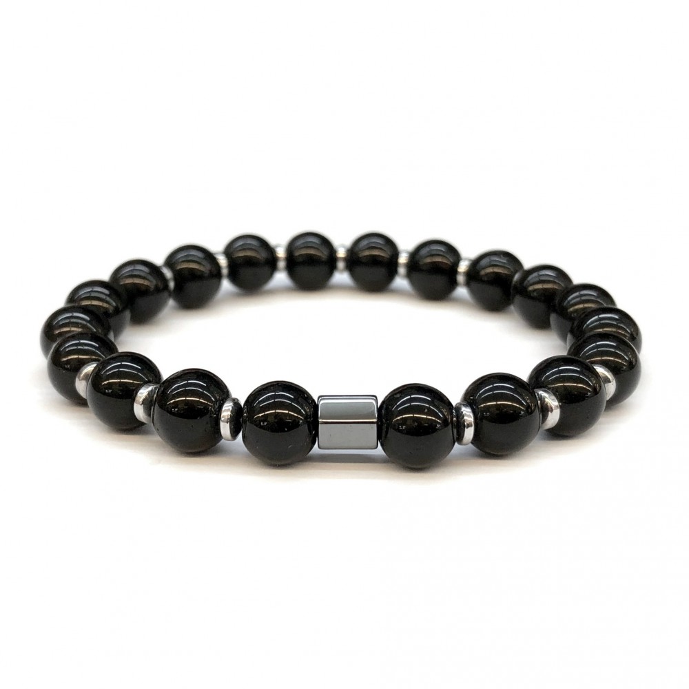 Όνυχας μαύρος (Onyx) και αιματίτης ελαστικό βραχιόλι με φυσικούς ημιπολύτιμους λίθους χάντρες 8mm Βραχιόλια με ημιπολύτιμους λίθους
