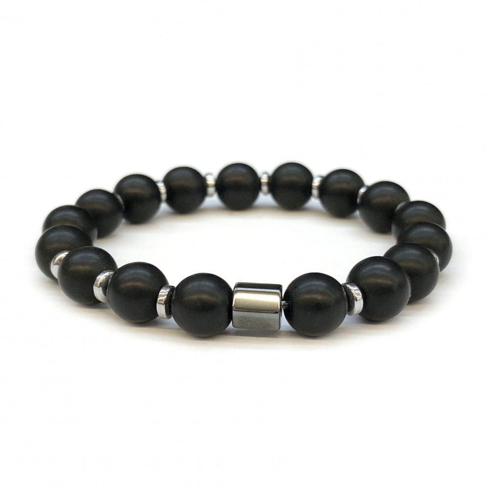 Όνυχας μαύρος ματ (Onyx) και αιματίτης ελαστικό βραχιόλι με φυσικούς ημιπολύτιμους λίθους χάντρες 8mm Βραχιόλια με ημιπολύτιμους λίθους