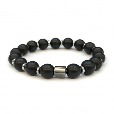 Όνυχας μαύρος ματ (Onyx) και αιματίτης ελαστικό βραχιόλι με φυσικούς ημιπολύτιμους λίθους χάντρες 8mm