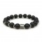 Onyx black mat and hematite elastic bracelet with natural semi precious beads 8mm