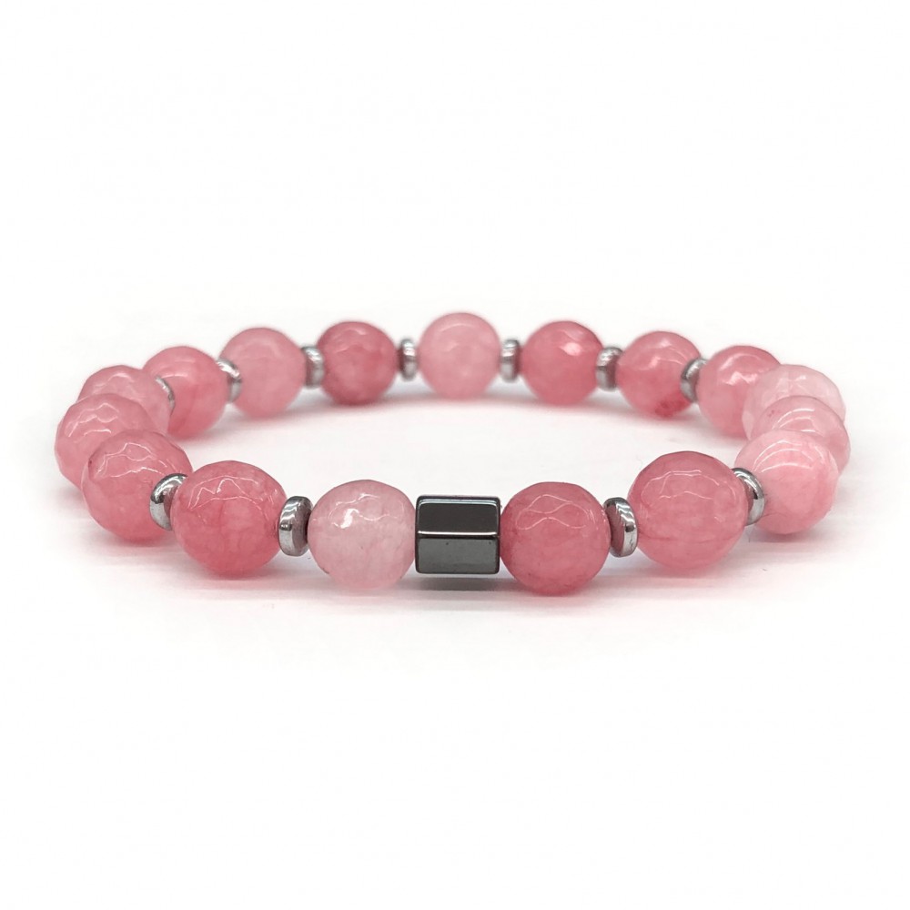 Ροδοχρωσίτης (Rhodochrosite) και αιματίτης ελαστικό βραχιόλι με φυσικούς ημιπολύτιμους λίθους πολυγωνικές χάντρες 8mm Βραχιόλια με ημιπολύτιμους λίθους